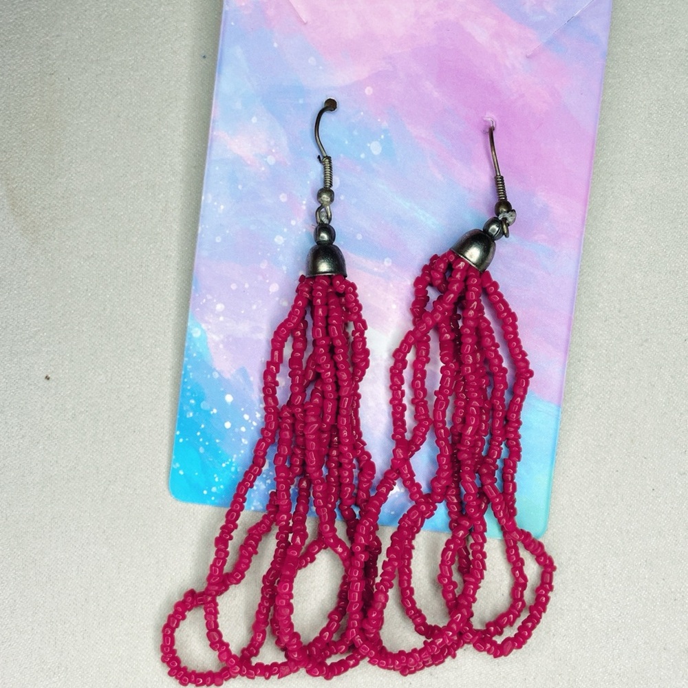 4393u. Seed Bead Rust Beaded Glass Earrings